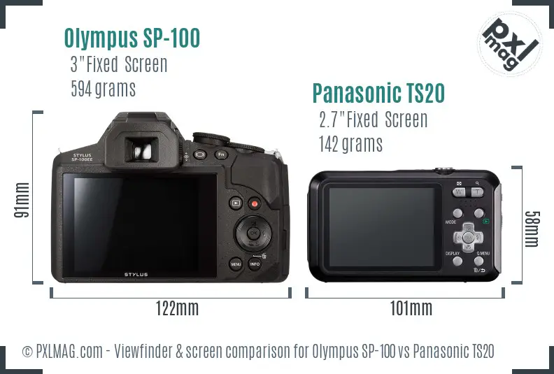 Olympus SP-100 vs Panasonic TS20 Screen and Viewfinder comparison