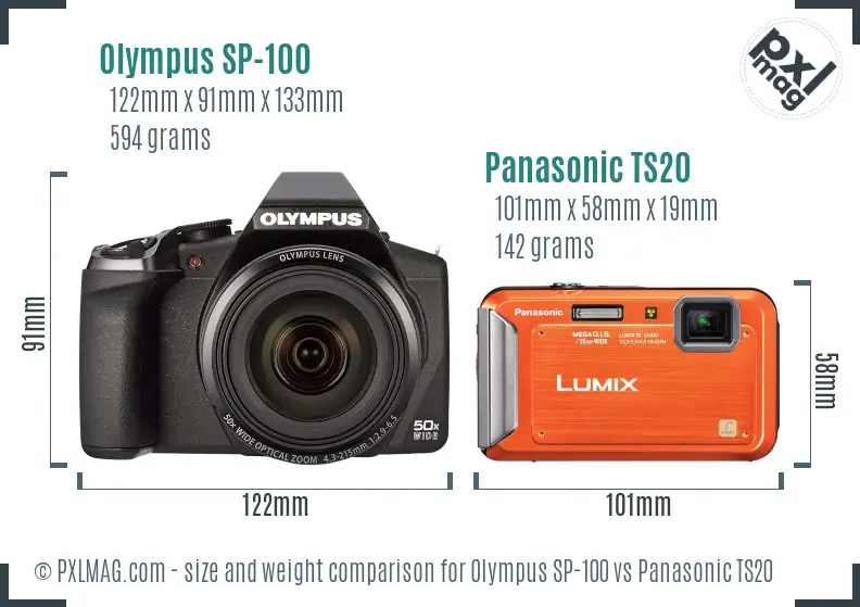 Olympus SP-100 vs Panasonic TS20 size comparison