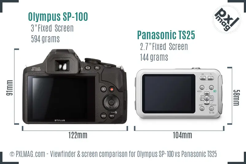 Olympus SP-100 vs Panasonic TS25 Screen and Viewfinder comparison