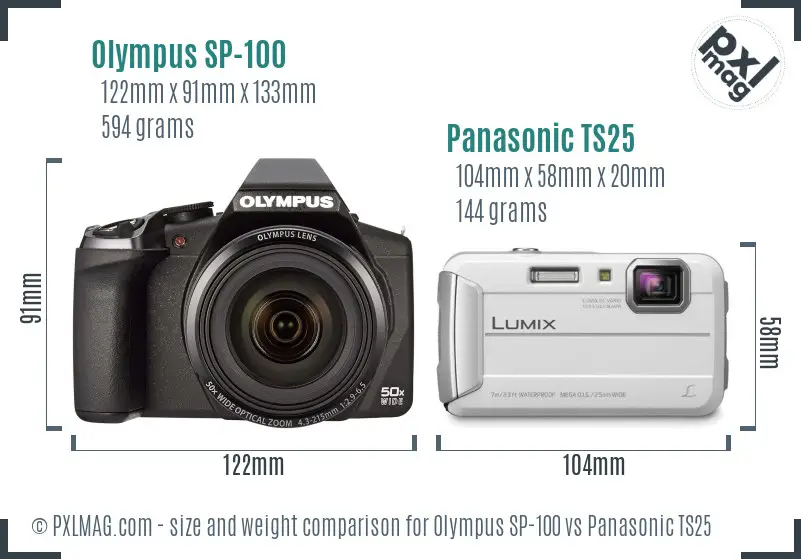 Olympus SP-100 vs Panasonic TS25 size comparison
