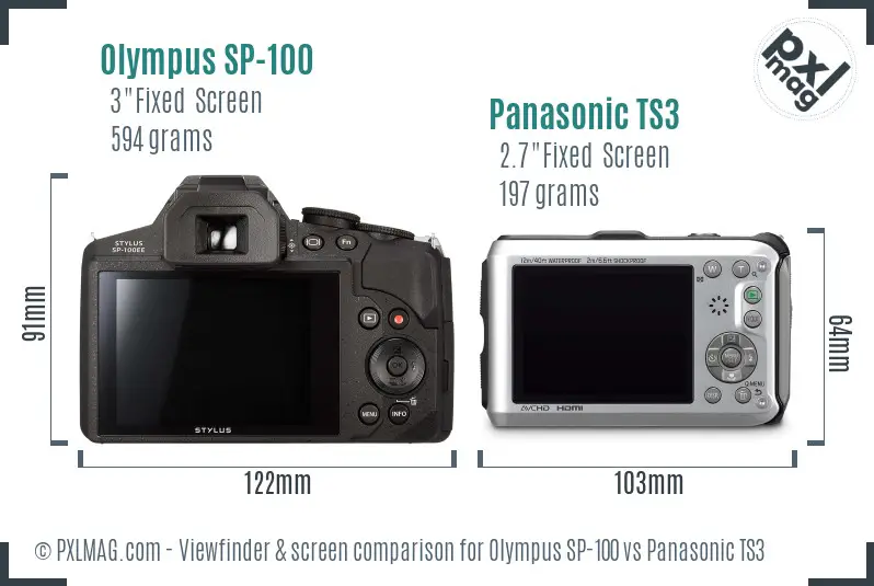 Olympus SP-100 vs Panasonic TS3 Screen and Viewfinder comparison