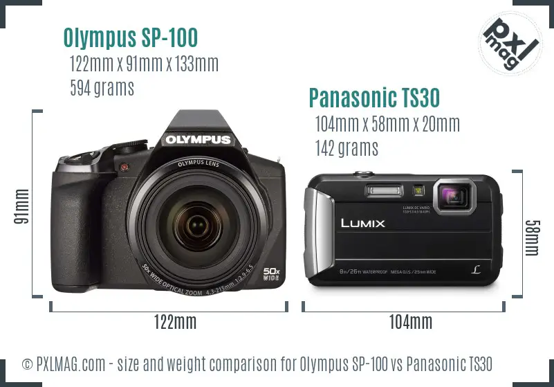 Olympus SP-100 vs Panasonic TS30 size comparison