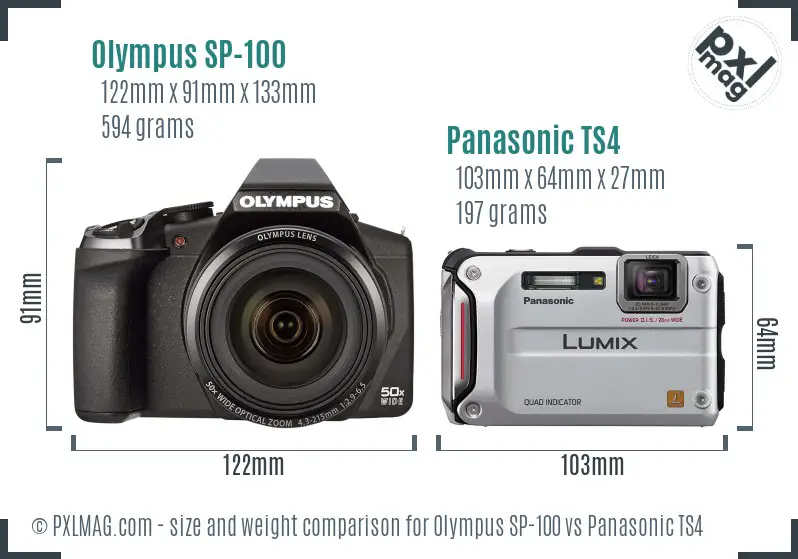Olympus SP-100 vs Panasonic TS4 size comparison
