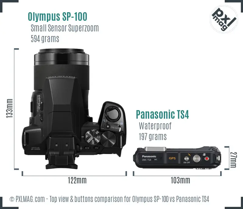 Olympus SP-100 vs Panasonic TS4 top view buttons comparison