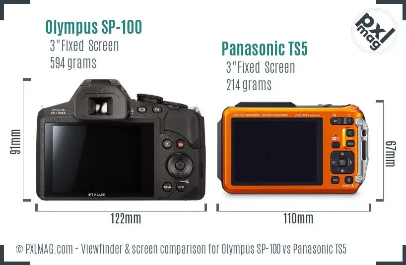 Olympus SP-100 vs Panasonic TS5 Screen and Viewfinder comparison