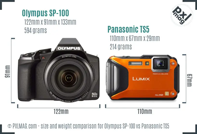 Olympus SP-100 vs Panasonic TS5 size comparison