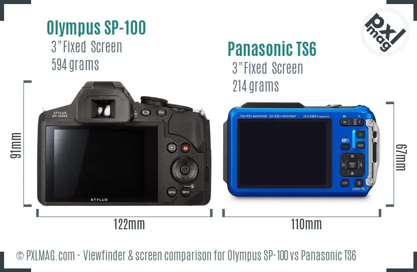 Olympus SP-100 vs Panasonic TS6 Screen and Viewfinder comparison