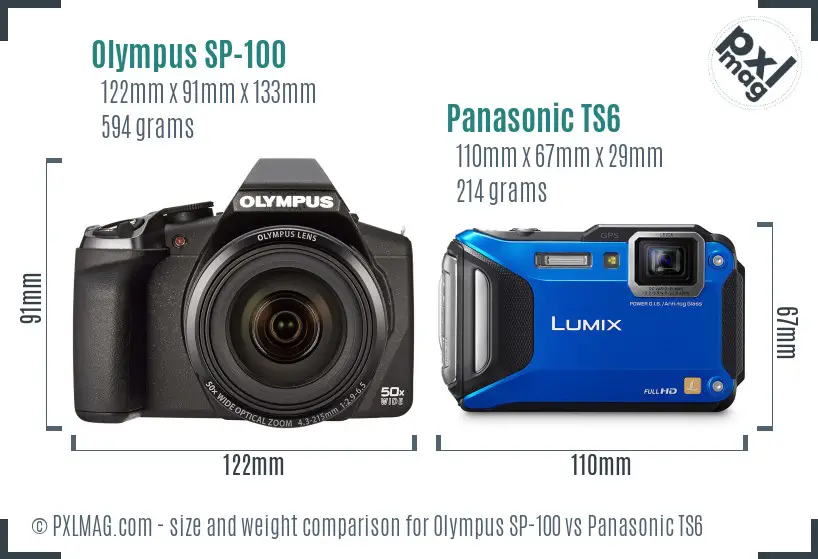 Olympus SP-100 vs Panasonic TS6 size comparison