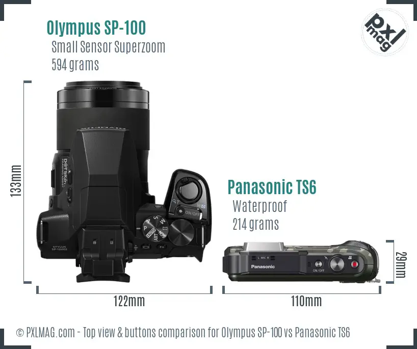 Olympus SP-100 vs Panasonic TS6 top view buttons comparison