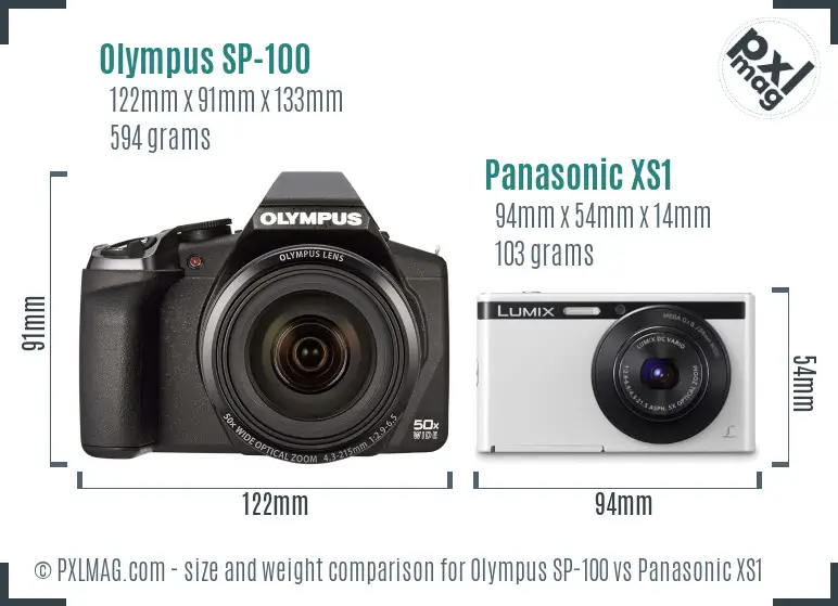 Olympus SP-100 vs Panasonic XS1 size comparison