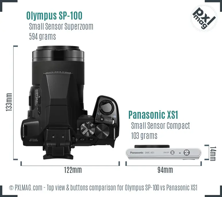 Olympus SP-100 vs Panasonic XS1 top view buttons comparison