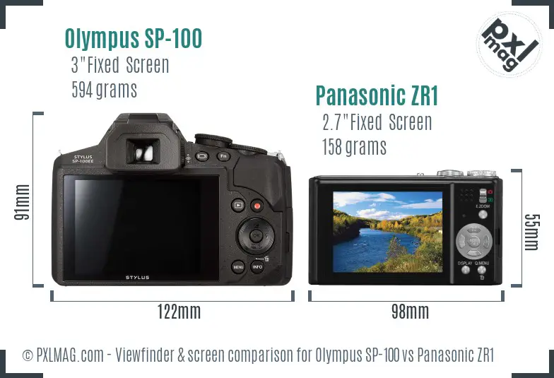 Olympus SP-100 vs Panasonic ZR1 Screen and Viewfinder comparison