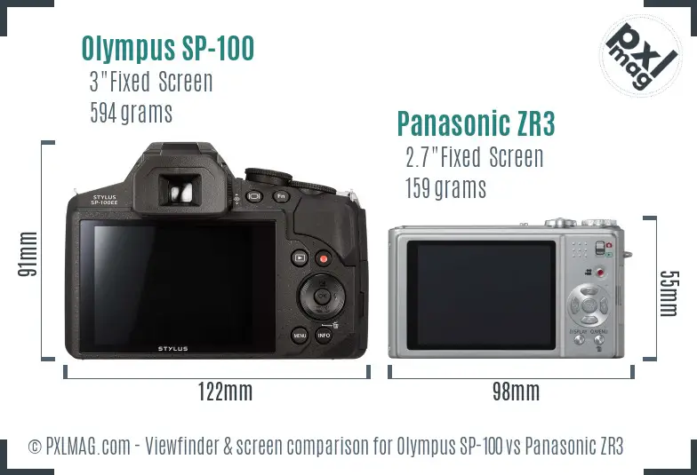 Olympus SP-100 vs Panasonic ZR3 Screen and Viewfinder comparison