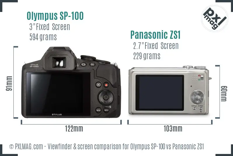 Olympus SP-100 vs Panasonic ZS1 Screen and Viewfinder comparison