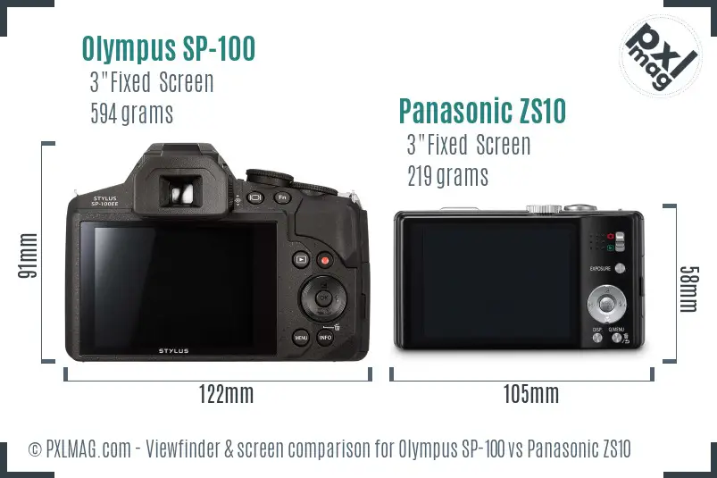 Olympus SP-100 vs Panasonic ZS10 Screen and Viewfinder comparison