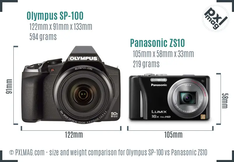 Olympus SP-100 vs Panasonic ZS10 size comparison