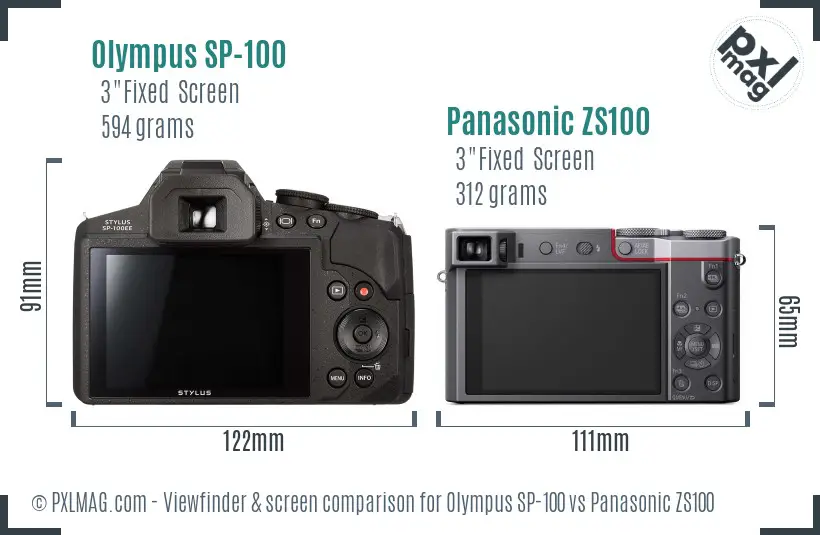 Olympus SP-100 vs Panasonic ZS100 Screen and Viewfinder comparison