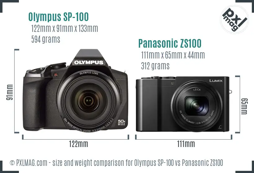 Olympus SP-100 vs Panasonic ZS100 size comparison