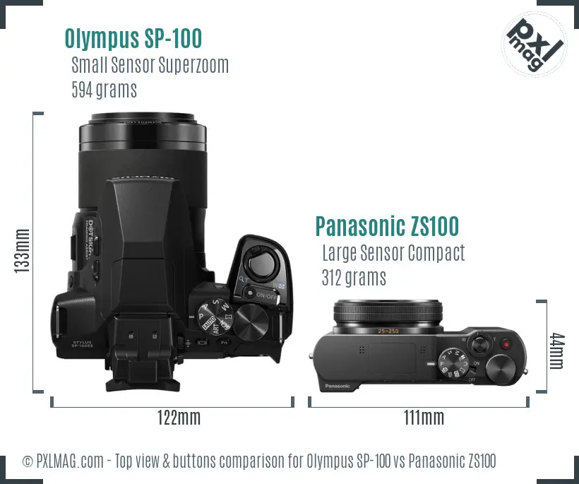 Olympus SP-100 vs Panasonic ZS100 top view buttons comparison