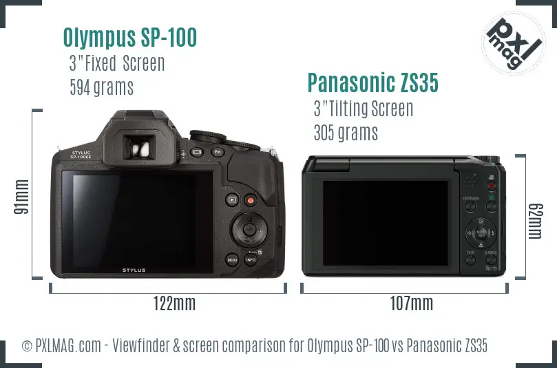 Olympus SP-100 vs Panasonic ZS35 Screen and Viewfinder comparison