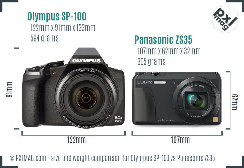 Olympus SP-100 vs Panasonic ZS35 size comparison