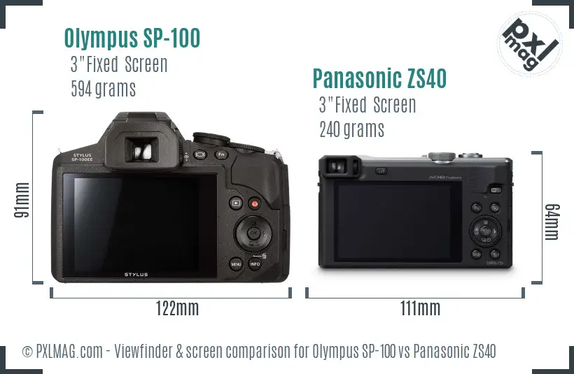 Olympus SP-100 vs Panasonic ZS40 Screen and Viewfinder comparison