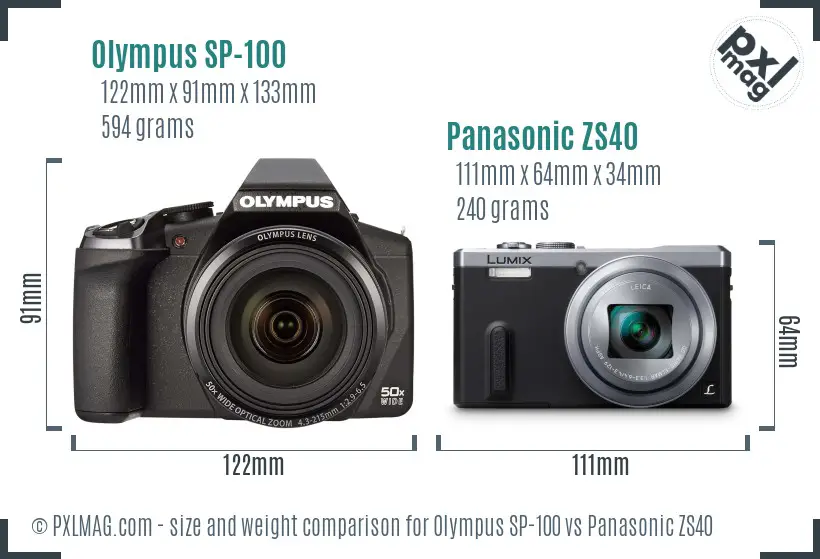 Olympus SP-100 vs Panasonic ZS40 size comparison