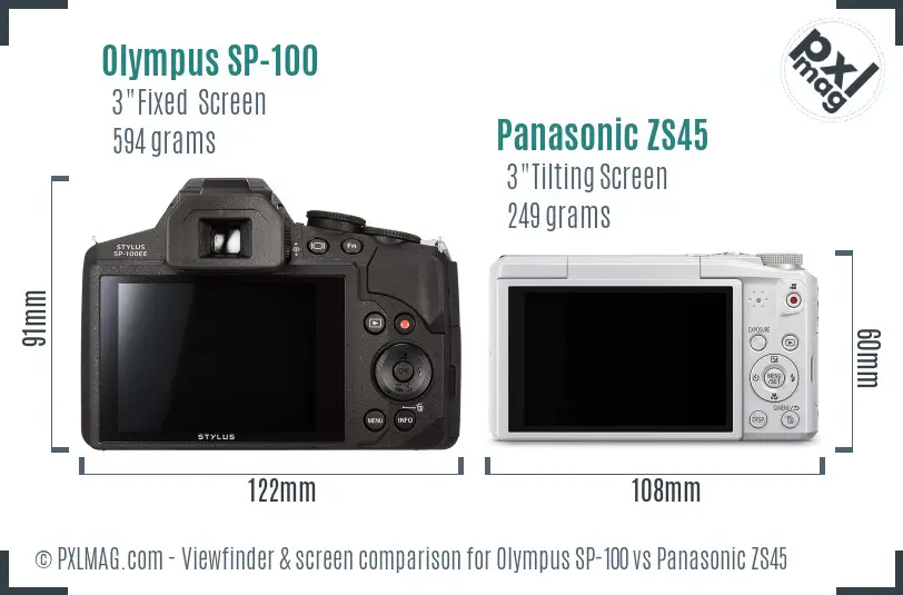 Olympus SP-100 vs Panasonic ZS45 Screen and Viewfinder comparison