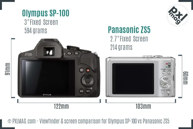 Olympus SP-100 vs Panasonic ZS5 Screen and Viewfinder comparison