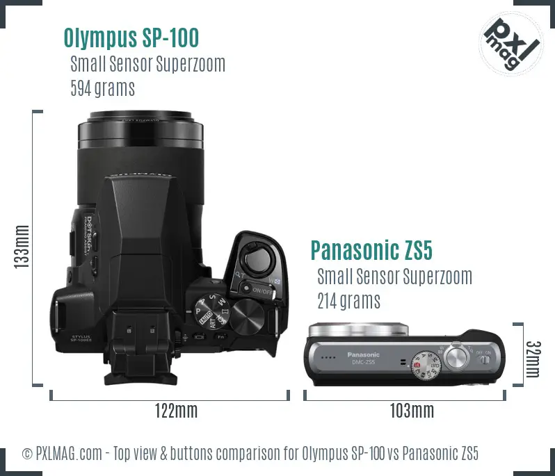 Olympus SP-100 vs Panasonic ZS5 top view buttons comparison