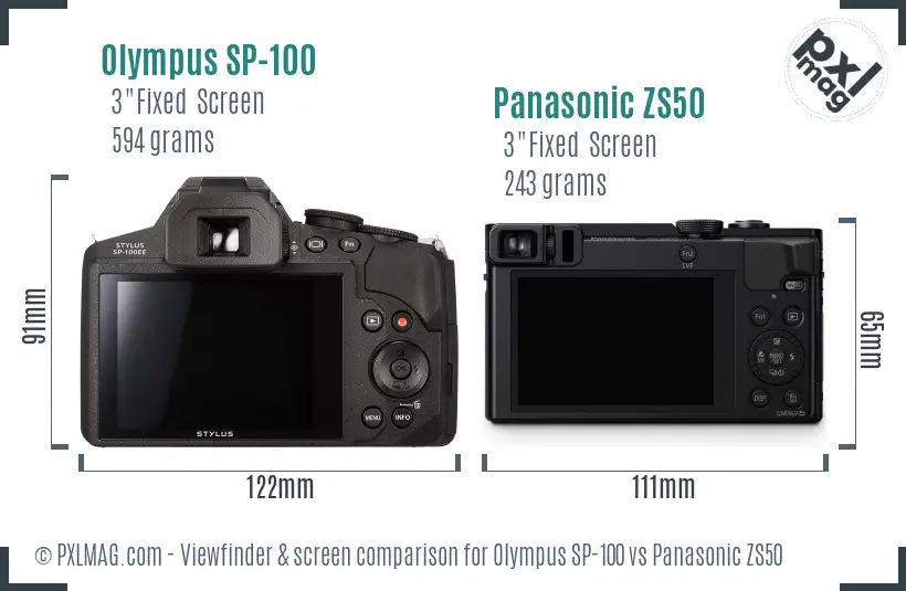 Olympus SP-100 vs Panasonic ZS50 Screen and Viewfinder comparison