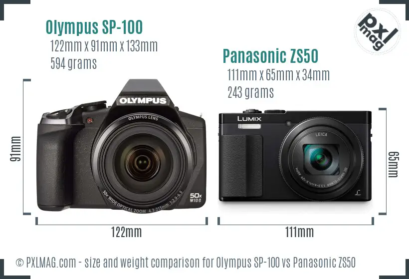 Olympus SP-100 vs Panasonic ZS50 size comparison