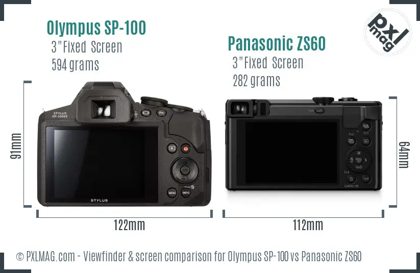 Olympus SP-100 vs Panasonic ZS60 Screen and Viewfinder comparison
