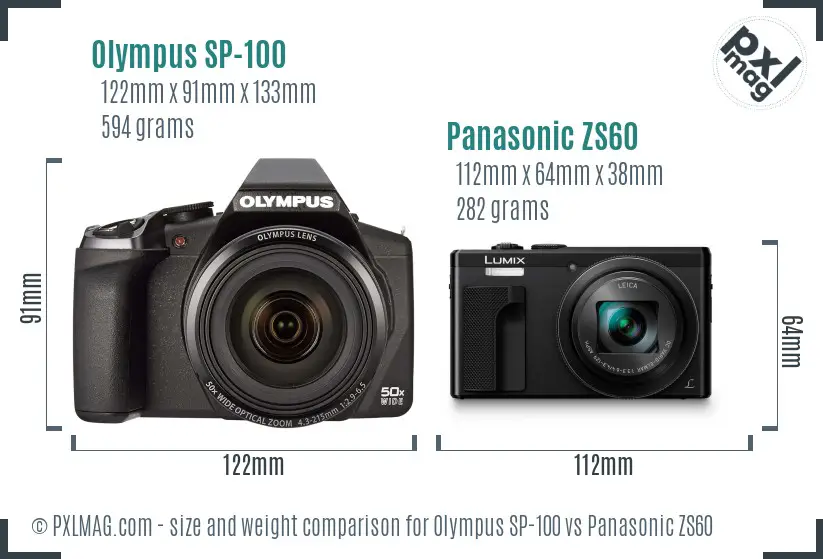 Olympus SP-100 vs Panasonic ZS60 size comparison