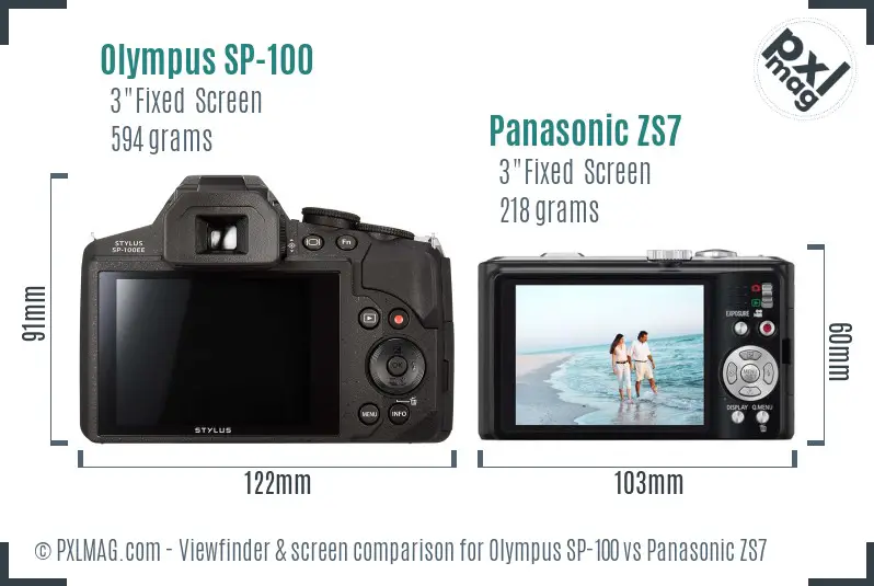 Olympus SP-100 vs Panasonic ZS7 Screen and Viewfinder comparison