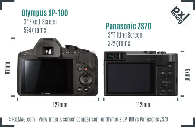 Olympus SP-100 vs Panasonic ZS70 Screen and Viewfinder comparison