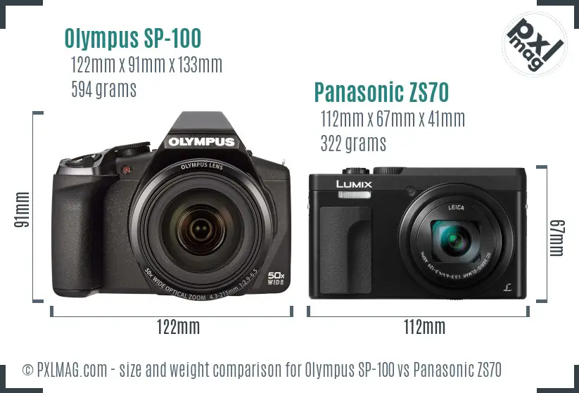 Olympus SP-100 vs Panasonic ZS70 size comparison