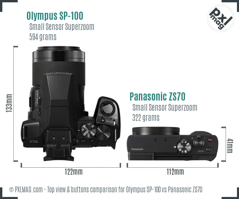 Olympus SP-100 vs Panasonic ZS70 top view buttons comparison