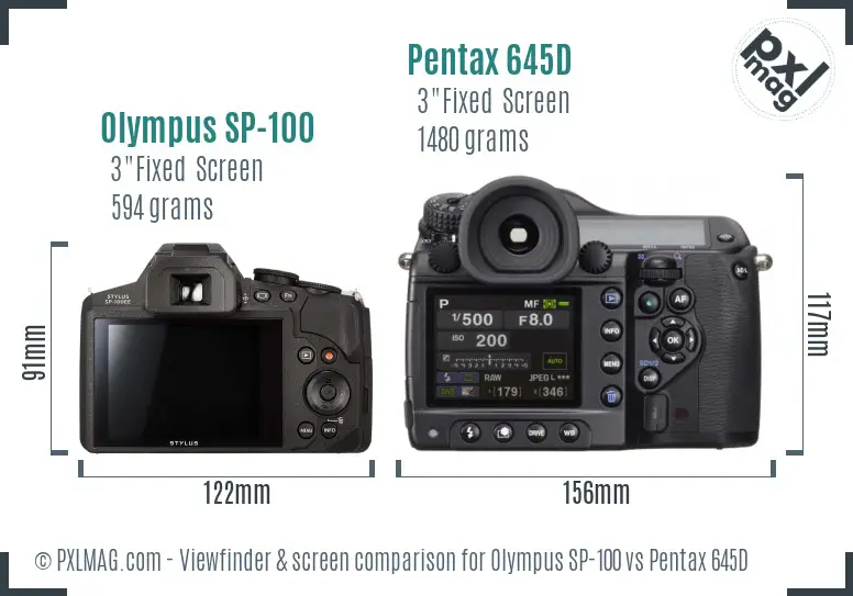 Olympus SP-100 vs Pentax 645D Screen and Viewfinder comparison