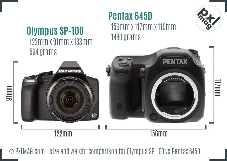 Olympus SP-100 vs Pentax 645D size comparison