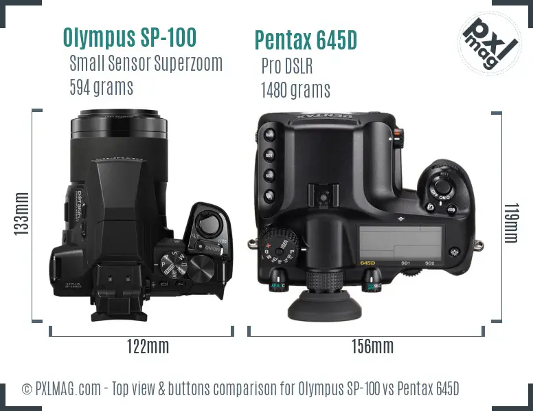 Olympus SP-100 vs Pentax 645D top view buttons comparison