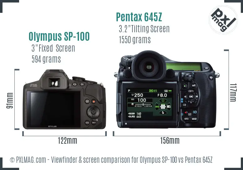 Olympus SP-100 vs Pentax 645Z Screen and Viewfinder comparison