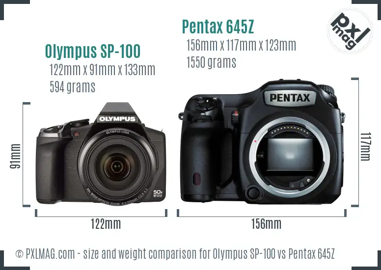 Olympus SP-100 vs Pentax 645Z size comparison