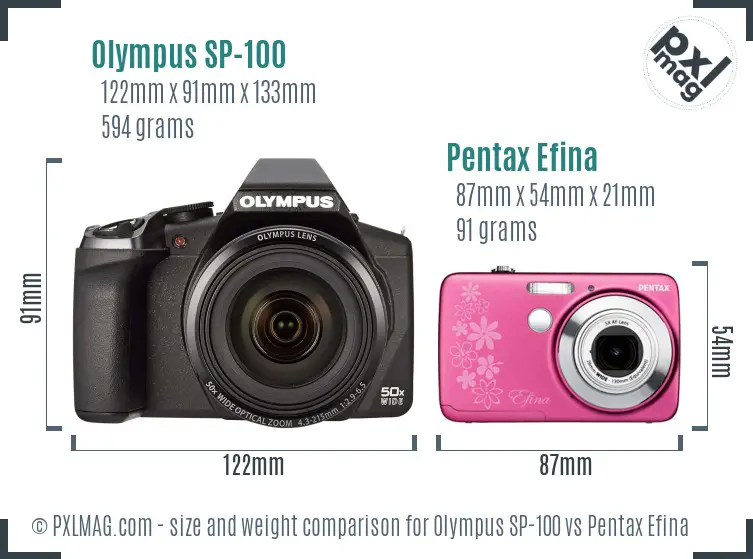 Olympus SP-100 vs Pentax Efina size comparison