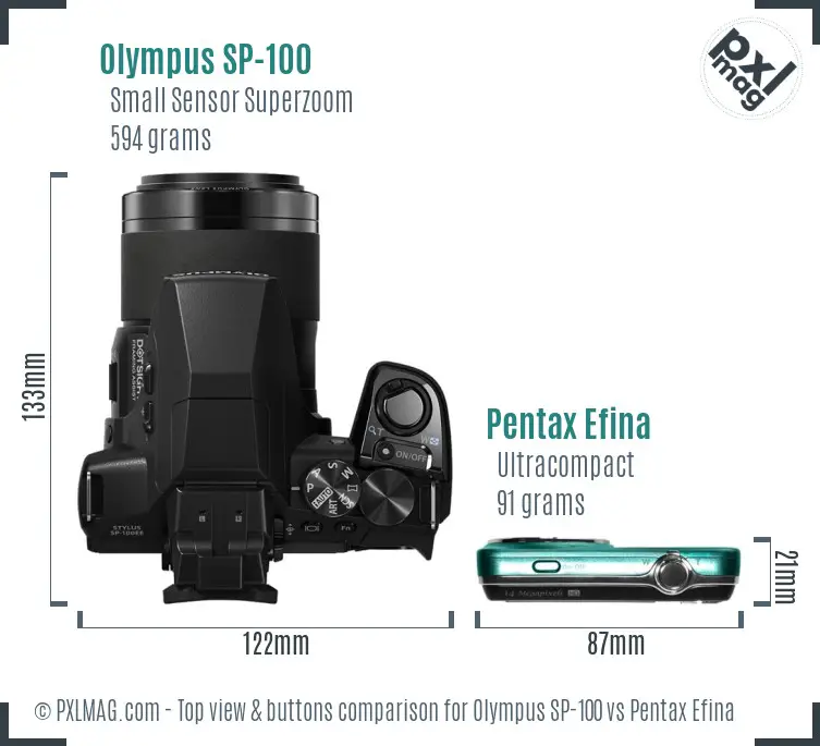 Olympus SP-100 vs Pentax Efina top view buttons comparison
