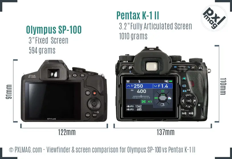 Olympus SP-100 vs Pentax K-1 II Screen and Viewfinder comparison
