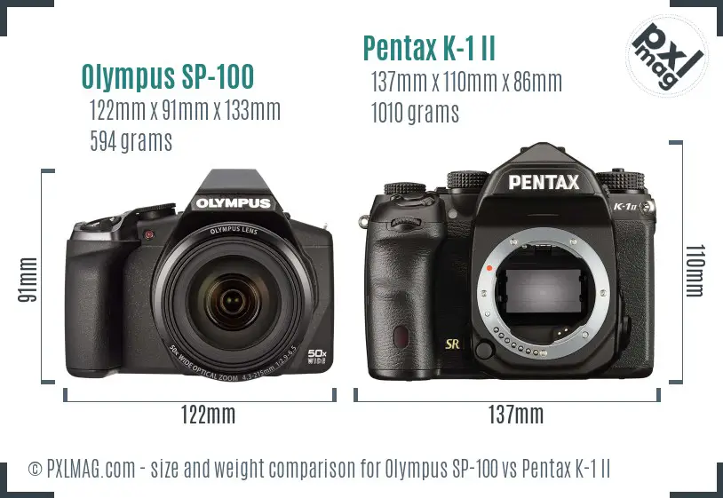 Olympus SP-100 vs Pentax K-1 II size comparison
