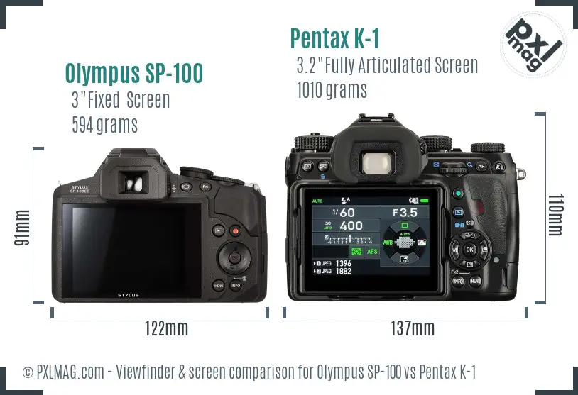 Olympus SP-100 vs Pentax K-1 Screen and Viewfinder comparison