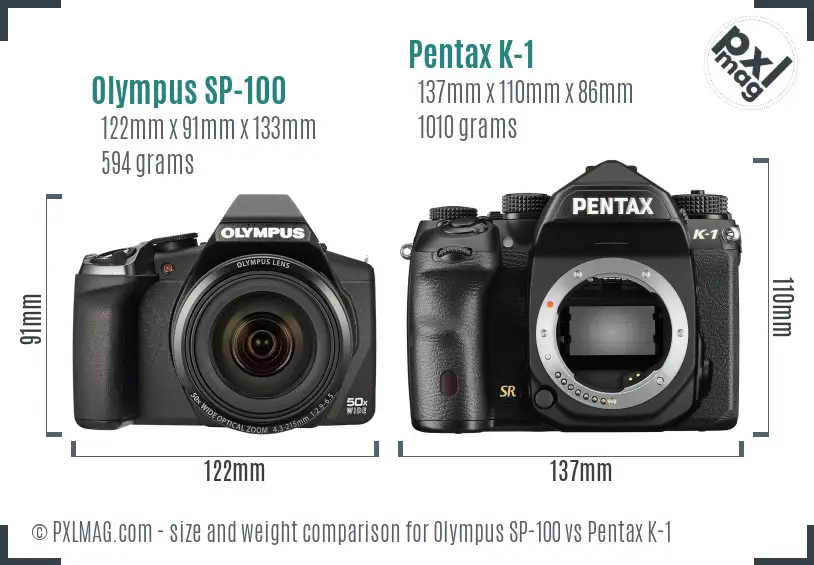 Olympus SP-100 vs Pentax K-1 size comparison