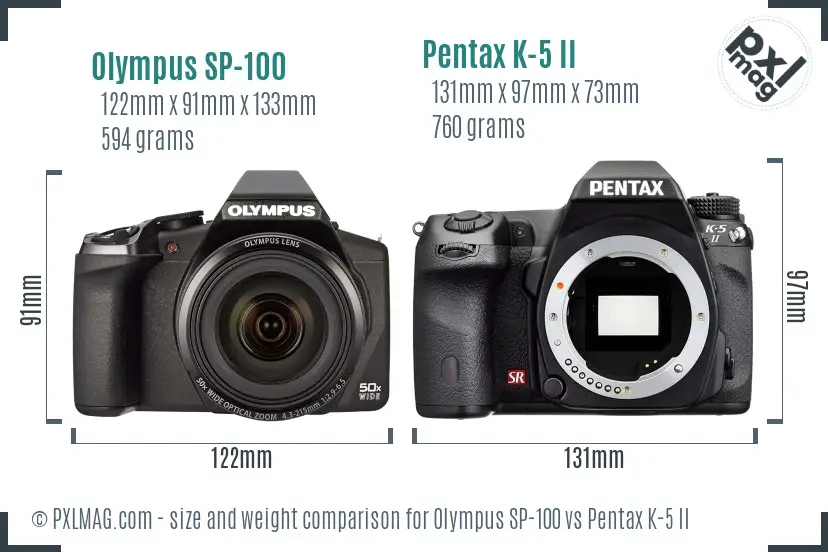 Olympus SP-100 vs Pentax K-5 II size comparison